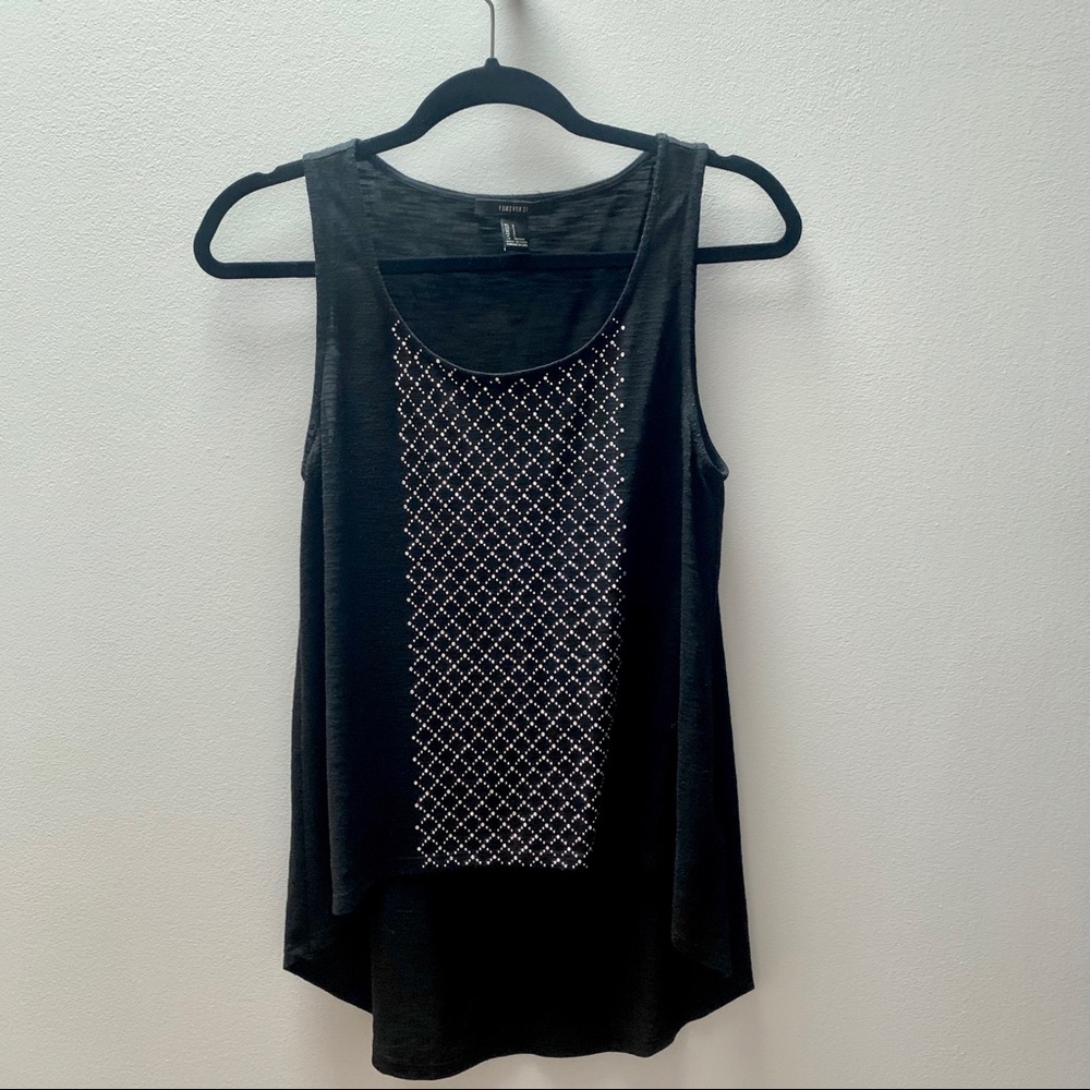 High-Low cut Black top with silver studs, Size XS